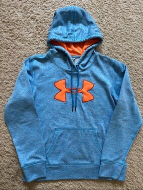 Under Armour Heather Blue Hoodie with Orange Logo & Lining